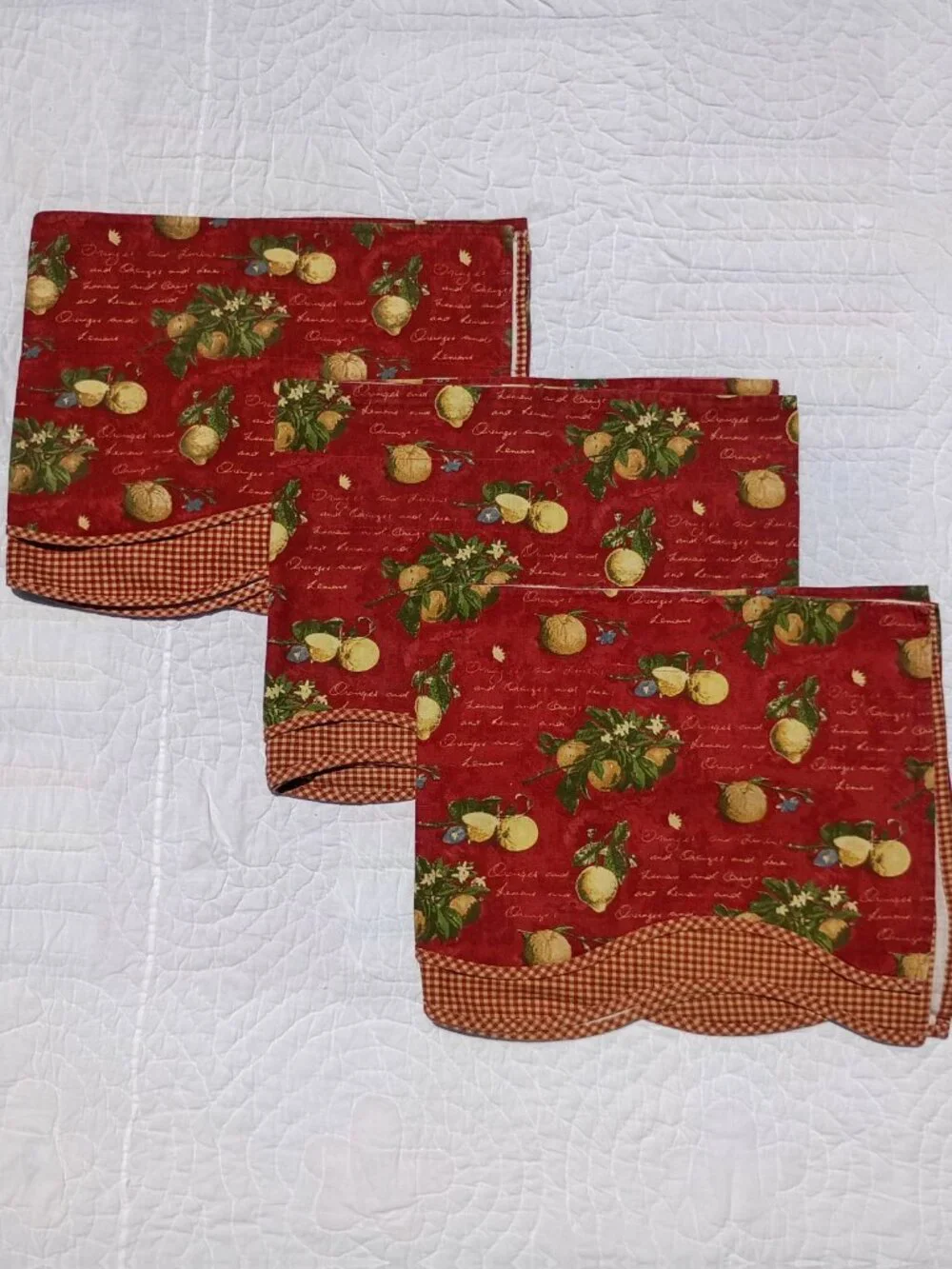 Set of 3 Vintage Waverly La Frutta Curtain Valances Lemons and Oranges Dark Red